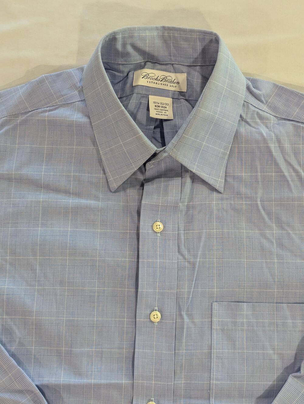 Brooks Brothers Shirt Mens 15.5 32/33 Blue Check Long Sleeve Non-Iron Dress
